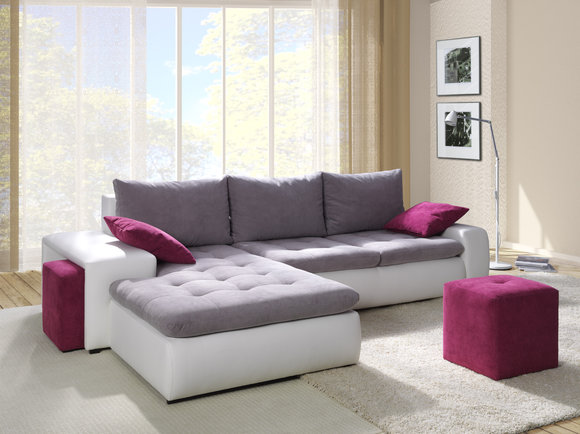 Textil Eckcouch Ecksofa 185 x 280cm oder 280 x 185cm inkls. Bettfunktion & Bettkasten