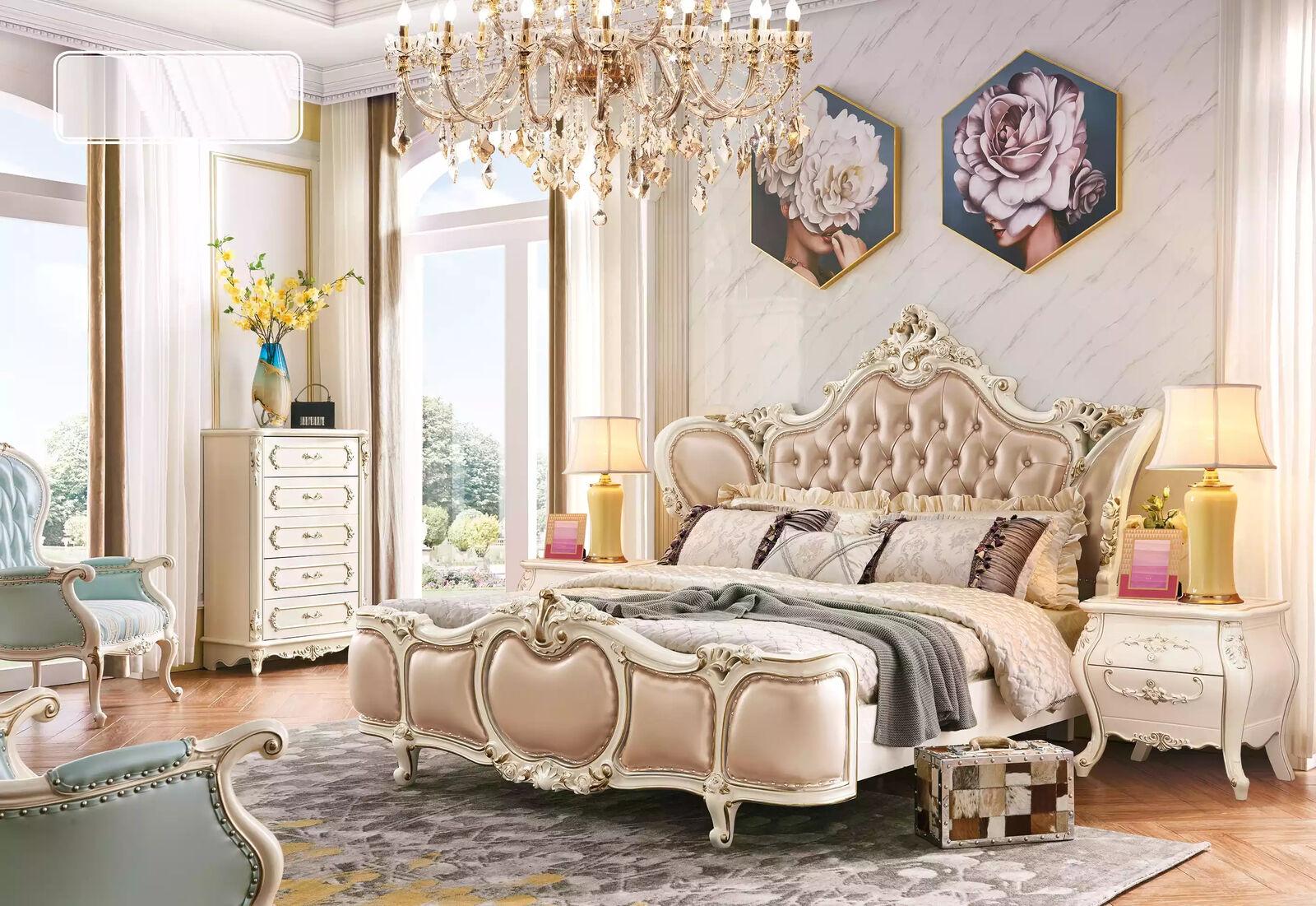 klassische Möbel Schlafzimmer Set Bett 2x Nachttische Kommode Luxus Set 4tlg