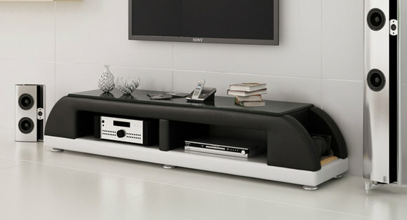 RTV TV SIDEBOARD LEDER GLAS TISCH FERNSEH SCHRANK TISCH DESIGNER NEU