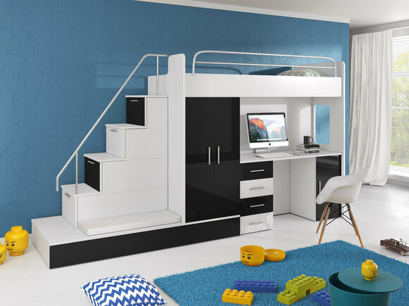DOPPELSTOCKBETT STOCKBETT BETT ETAGENBETT MIT SCHREIBTISCH + KLEIDERSCHRANK