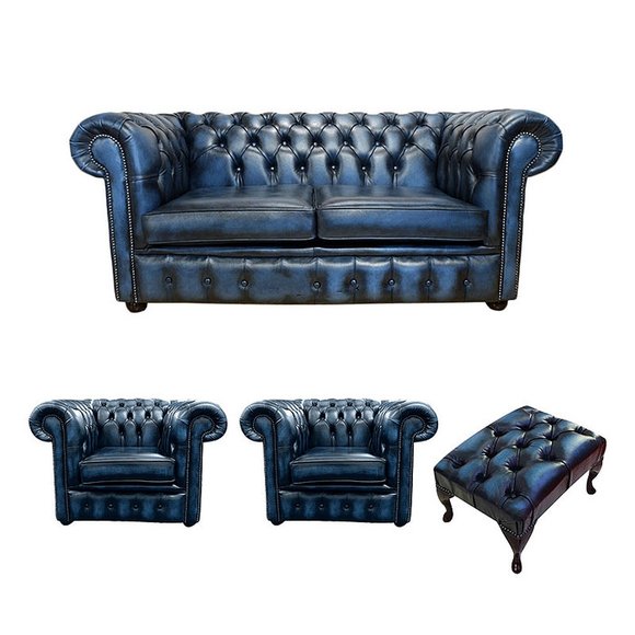 Chesterfield Sofa Couch Polster Sofas Leder Schaffhau 2+1+1Sitzer+Hocker