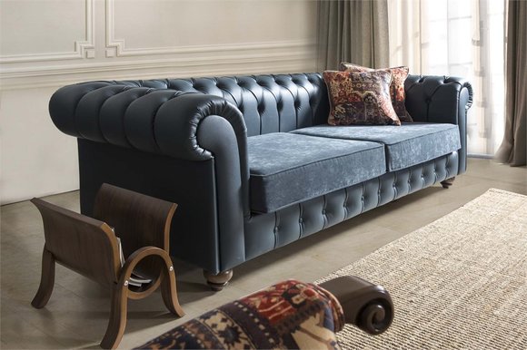 XXL Big Sofa Couch Chesterfield 240cm Polster Sofas 4 Sitzer Leder Textil