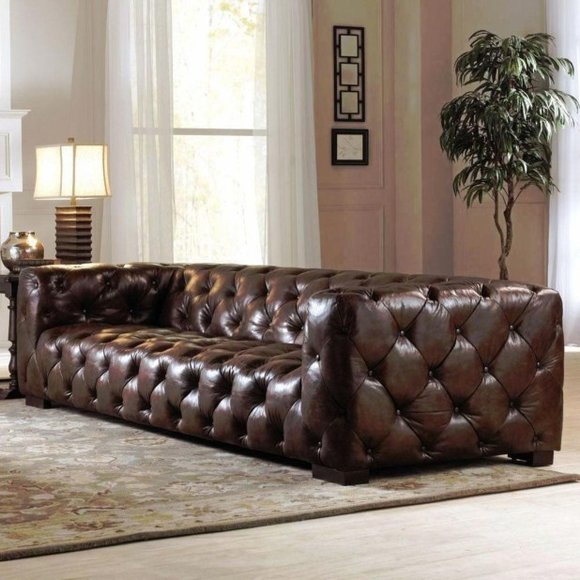 XXL Big Sofa Couch Chesterfield 240 cm Polster Sofas 4 Sitzer Leder Textil #301
