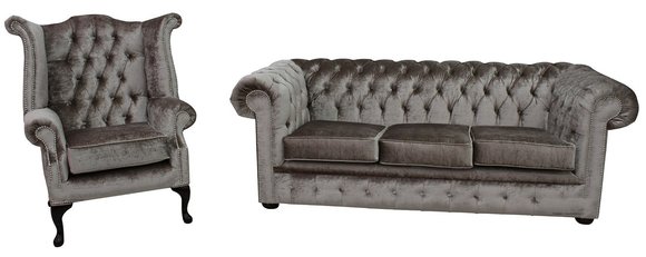 Chesterfield Couch Polster Sofas Klassischer Schaffhau 3 Sitzer +Ohrensessel 449