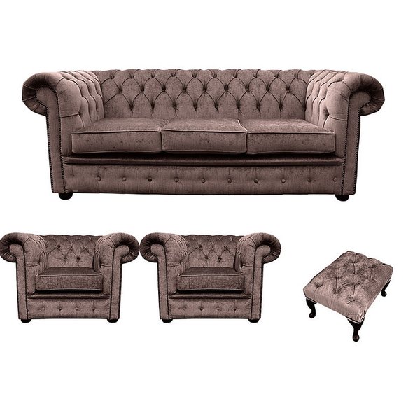 Chesterfield Polster Sofas Klassischer Leder Schaffhau 3+1+1 Sitzer + Hocker