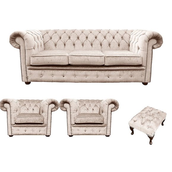 Chesterfield Sofagarnitur Sofa Couch Polster Set Garnitur Sitz 3+1+1+ Hocker #69