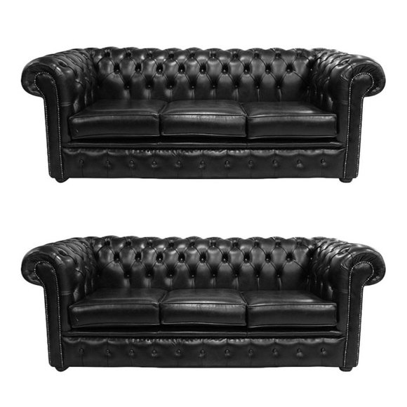 Chesterfield Design Luxus Polster Sofa Couch Sitz Garnitur Leder 3+3 Neu #75