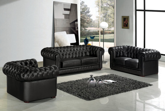 Chesterfield Couch Polster Sofas Klassischer Leder Schaffhau 3+2+1 Sitzer