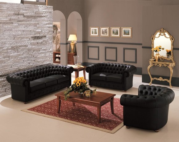 Chesterfield Couch Polster Sofas Klassische Leder Sofagarnitur 3+2+1 Sitzer