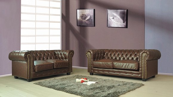 Chesterfield Couch Polster Sofas Sofa Couchen Leder Sofagarnitur 3+2 Neu #398
