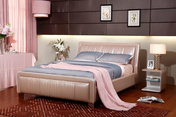 Designer Doppelbett Bett Betten Schlafzimmer Leder Hotel Luxus Polster