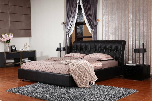 Designer Schlafzimmer Doppelbett Bett Betten Leder Hotel Luxus Polster