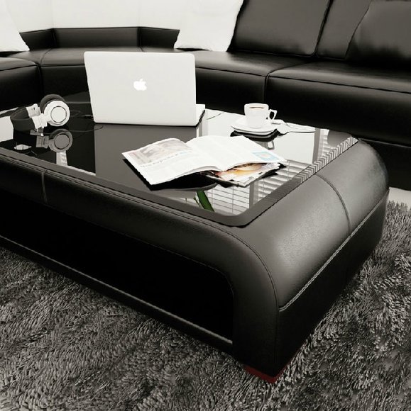 Sofatisch Design Tisch Wonzimmer Glas Leder Couch Beistell Sofa Kaffee