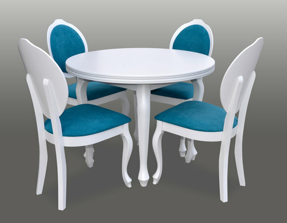 Klassischer Rund Runder Tisch Holz Design Esszimmer Tische + 4 Stühle