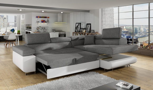 Klassisch Design Ecksofa Sofa Couchen Bettfunktion Couch Polster Textil
