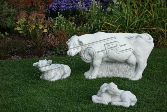 Garten Kuh Dekoration Stein Figur Terrasse Deko Statue Skulptur Figuren