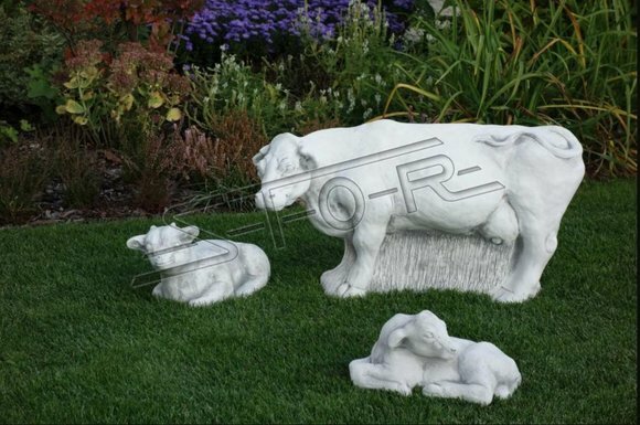 Garten Kuh Dekoration Stein Figur Terrasse Deko Statue Skulptur Figuren