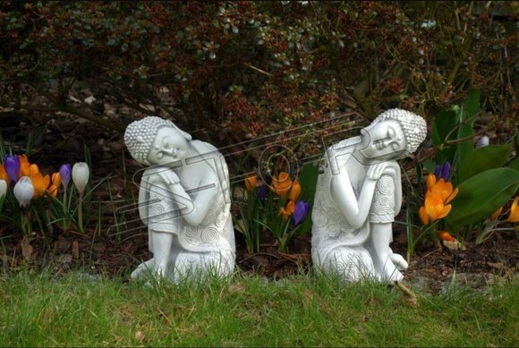 Buddha Skulptur in Steinoptik. Große Skulptur für Garten und Wohnbereich