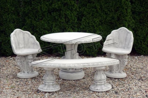 Stein Bank Runde Bänke Garten Terrasen Möbel 135cm Statue Sessel Thron