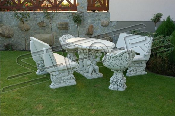 Bank Garten Design Antik Stil Stein Terrasen Möbel Bänke Außen Römische