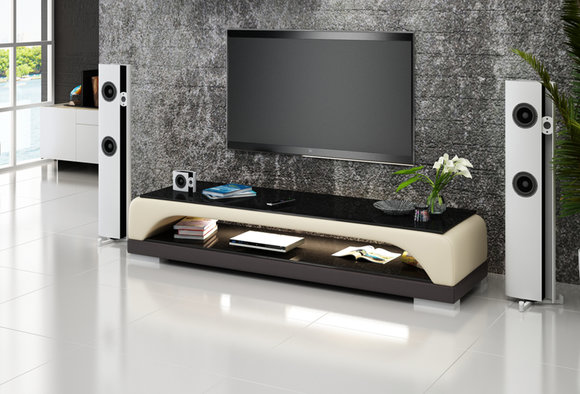 RTV TV Sideboard Leder Glas Tisch Fernseh Schrank Tisch Designer Neu TS1005