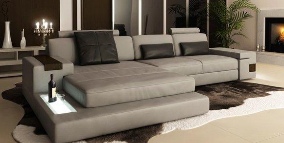 Ecksofa Couch Polster Wohnlandschaft Eck Garnitur Ecke Leder Sofa Grau