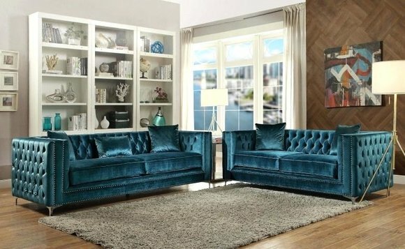 Designer Chesterfield Luxus Villen Möbel Samt Stoff Couchen Sofa 3+2 Garnitur