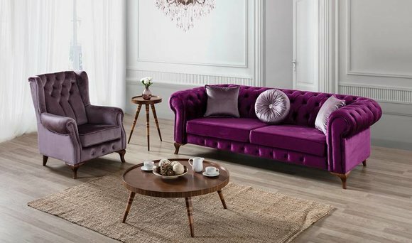 3+1 Sitzer Couch Polster Garnitur Chesterfield Samt Couchen Sofa Textil