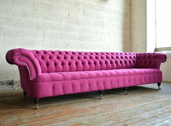Chesterfield Samt Sofa 5 Sitzer Designer Couchen Couch Textil Pink Stoff