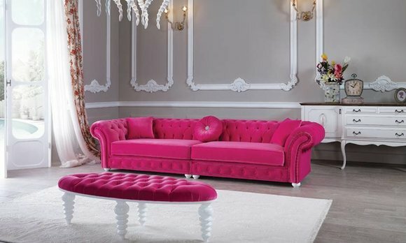 Chesterfield Samt Sofa 5 Sitzer Designer Couchen Couch Textil Stoff Polster