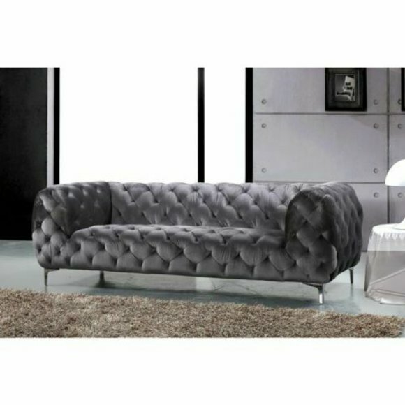 Chesterfield Samt Sofa 3 Sitzer Grau Designer Couchen Couch Stoff Polster