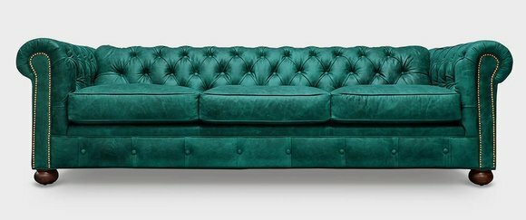 Sofa 3 Sitzer Grün Ledersofa Couchen Couch Chesterfield Garnitur Leder