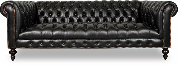 Hochwertige Leder Sofa Textil Stoff Chesterfield Couch England schwarz