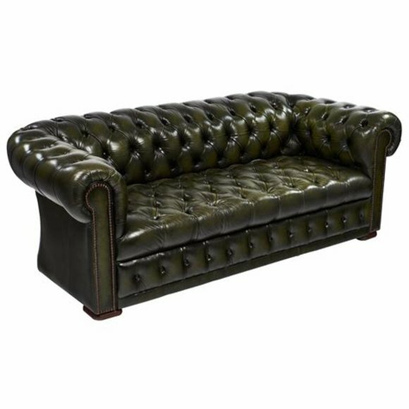 Chesterfield Grüne Polster Leder Stoff Couch 3 Sitzer Sofas Couchen Garnitur