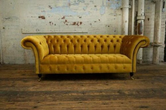 XXL Sofa 3 Sitzer Couch Chesterfield Polster Sitz Garnitur Leder Textil Gelb