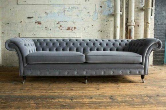 XXL Sofa 4 Sitzer Couch Chesterfield Polster Sitz Garnitur Leder Textil Graue