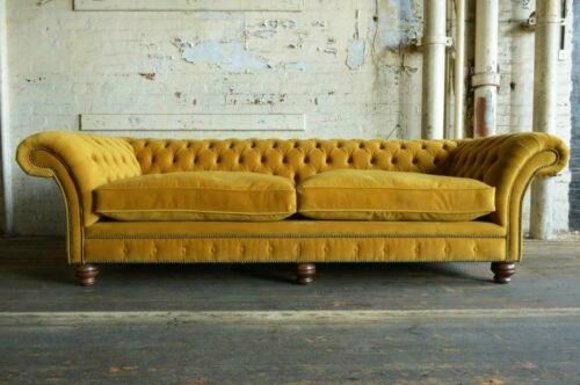 XXL Sofa 4 Sitzer Couch Chesterfield Polster Sitz Garnitur Leder Textil Gelbe
