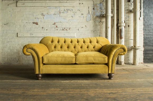 Stoff Sofas Classic Polser Möbel Sofa 2 Sitzer Chesterfield Gelb Neu Textil Neu