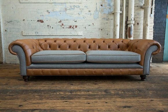 XXL Big Sofa 4 Sitzer Couch Chesterfield Polster Sitz Garnitur Leder Textil