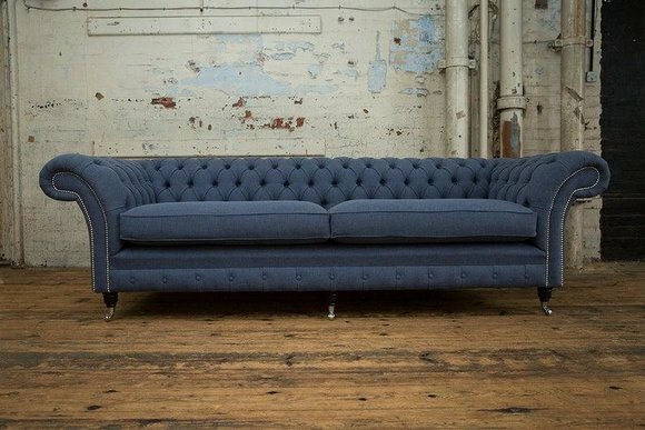 XXL Big Sofa 4 Sitzer Couch Chesterfield Polster Garnitur Leder Textil Grau Neu