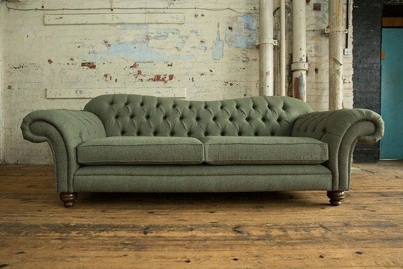 Sofa 4 Sitzer Couch Chesterfield Polster Sitz Garnitur Leder Textil Grau Neu!