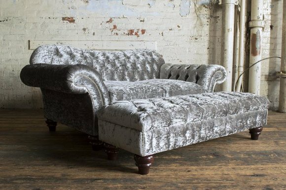 2 Sitzer + Hocker Chesterfield Sofagarnitur Sofa Couch Polster Set Garnitur