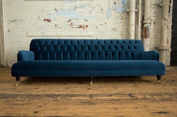 Blaue Chesterfield Couch Textil 4 Sitzer XXL Big Sofa Couchen Big Neu