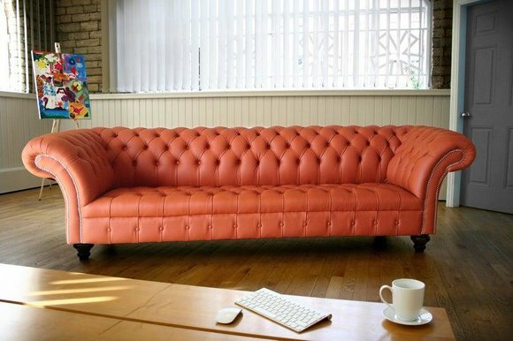 Chesterfield Orange Couch Sofa Polster 4 Sitzer Couchen Sitz Garnitur