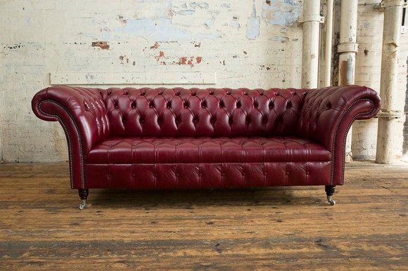 Bordaux Rote Chesterfield Couch Sofa 3 Sitzer Polster Couchen Sofas Leder
