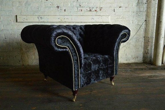 Design Sofa Sessel Couch Polster Luxus 1 Sitzer Textil Chesterfield Samt