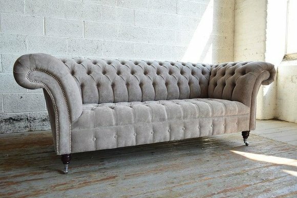 Chesterfield Big Textil Design Wohnzimmer Couch Sofa Polster 3 Sitz Leder #121
