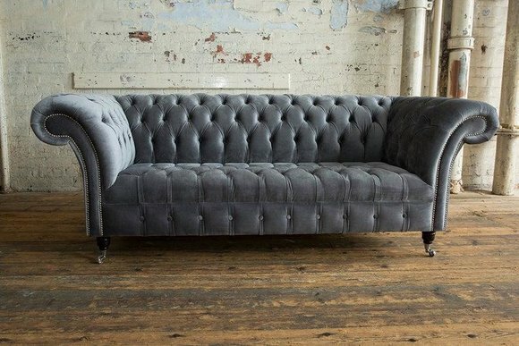 Chesterfield Big Textil Design Wohnzimmer Couch Sofa Polster 3 Sitz Leder #120