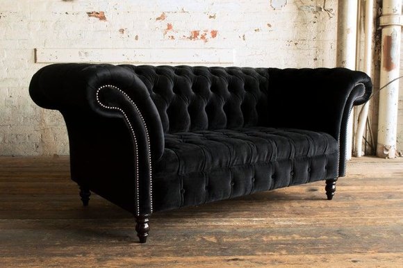 Chesterfield Sofa Fernseh Couch 2 Sitzer Luxus Textil Stoff Couchen Polster