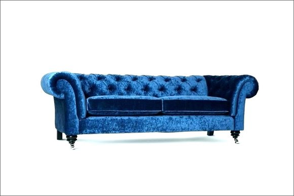 Chesterfield Samt Sofa 3 Sitzer Designer Blau Couchen Couch Stoff Polster